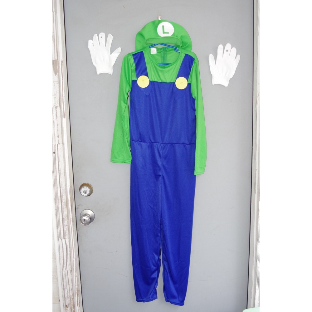 Nintendo Luigi-Inspired Green Top with Blue Overalls Costume and White Gloves
